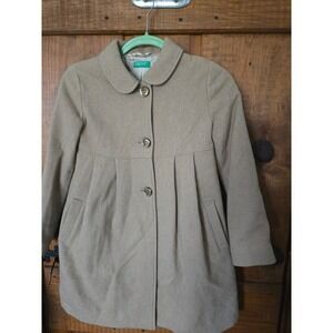 United Colors of Benetton - Girls Wool Blend Pleated Coat Tan Camel Size 8-9